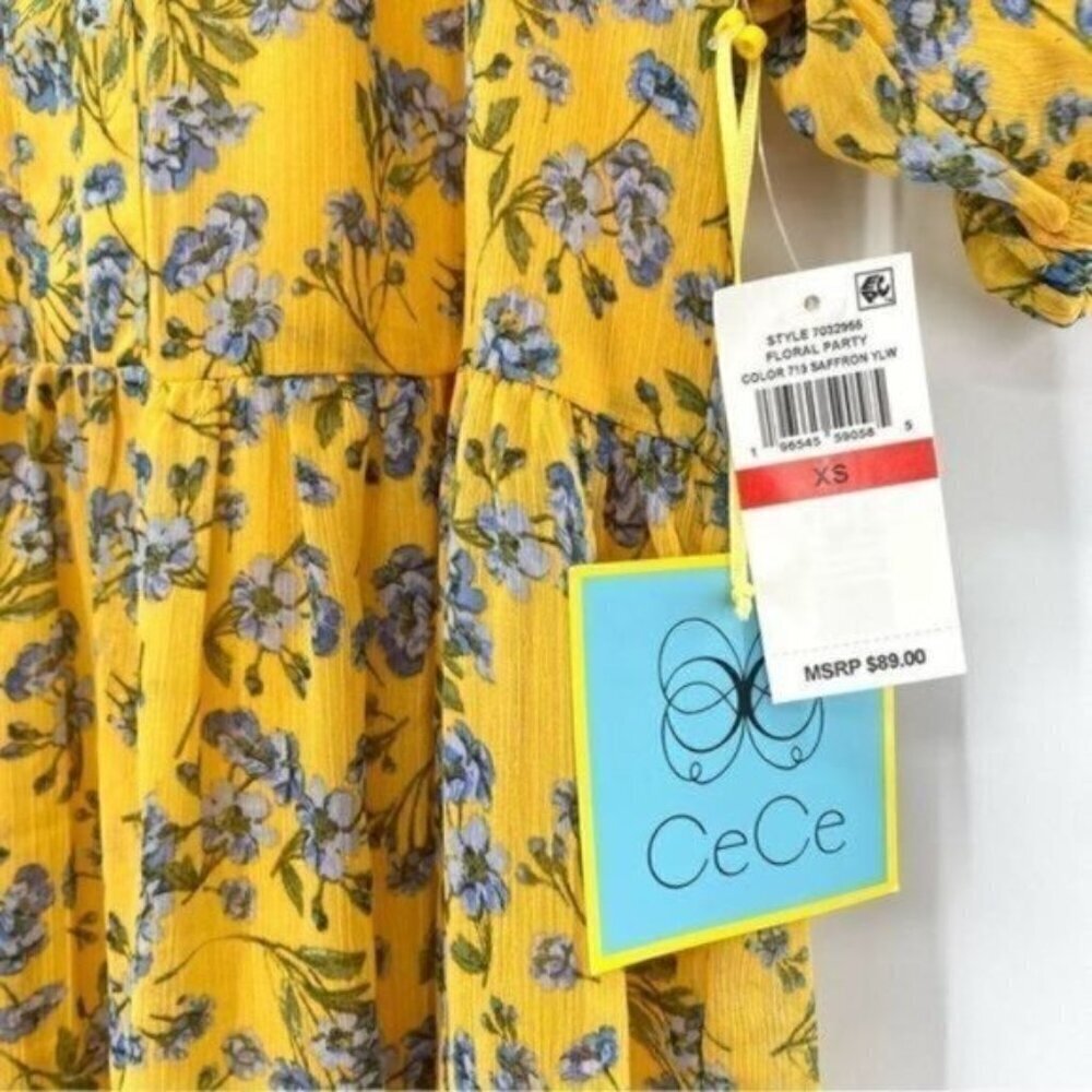 CeCe Yellow Flowy Floral Print Babydoll Dress - Picture 6 of 14